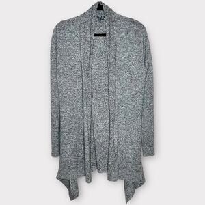 THEORY black/white marled wool blend long line open front cardigan size large
